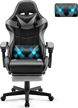 Soontrans Silla Gaming con Masajeador, Silla Gamer con Reposapis & Reposacabeza & Masaje Vibratorio Cojn Lumbar, Sillon Gaming para Livestreaming Youtube Playstation Xbox