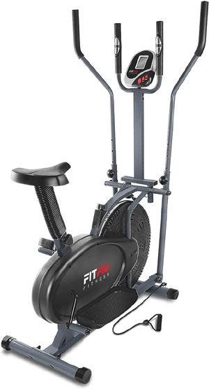 FITFIU Fitness BELI-120 - Bicicleta Elptica con silln Regulable, multifuncin modalidad Elptica y Esttica, Disco inercia de 5kg, Pantalla LCD y Pulsmetro, Bicicleta Fitness Entrenamiento Indoor