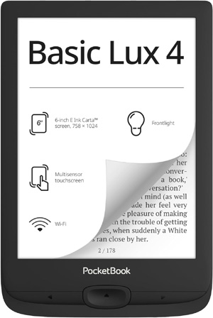 PocketBook Basic Lux 4 - Lector de libros electrnicos | Tecnologa de tinta electrnica antideslumbrante de 6 pulgadas | Lector electrnico compacto y ligero | Luz frontal | Pantalla tctil | Wi-Fi 